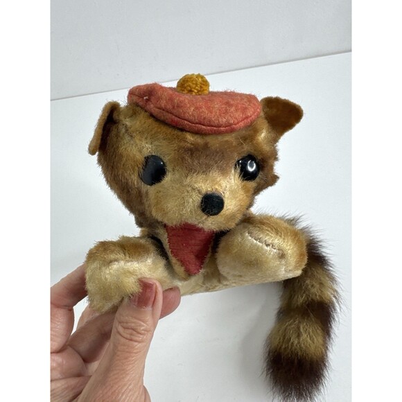 Vtg 1950s - 60s Stuffed Plush Mohair Raccoon Hand Sewn Ringed Tail Tanuki Japan - Picture 2 of 16